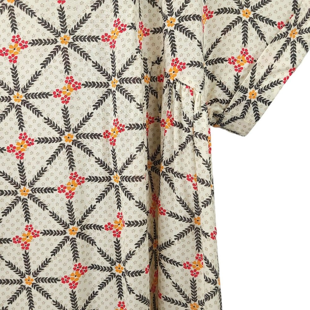 Free People Geometric Floral Tunic Trapeze Dress S High Low White Orange Boho - Picture 13 of 16